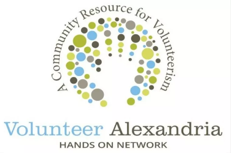 Logo with blue and green dots forming open hands. Text: A Community Resource for Volunteerism. Volunteer Alexandria. Hands On Network.