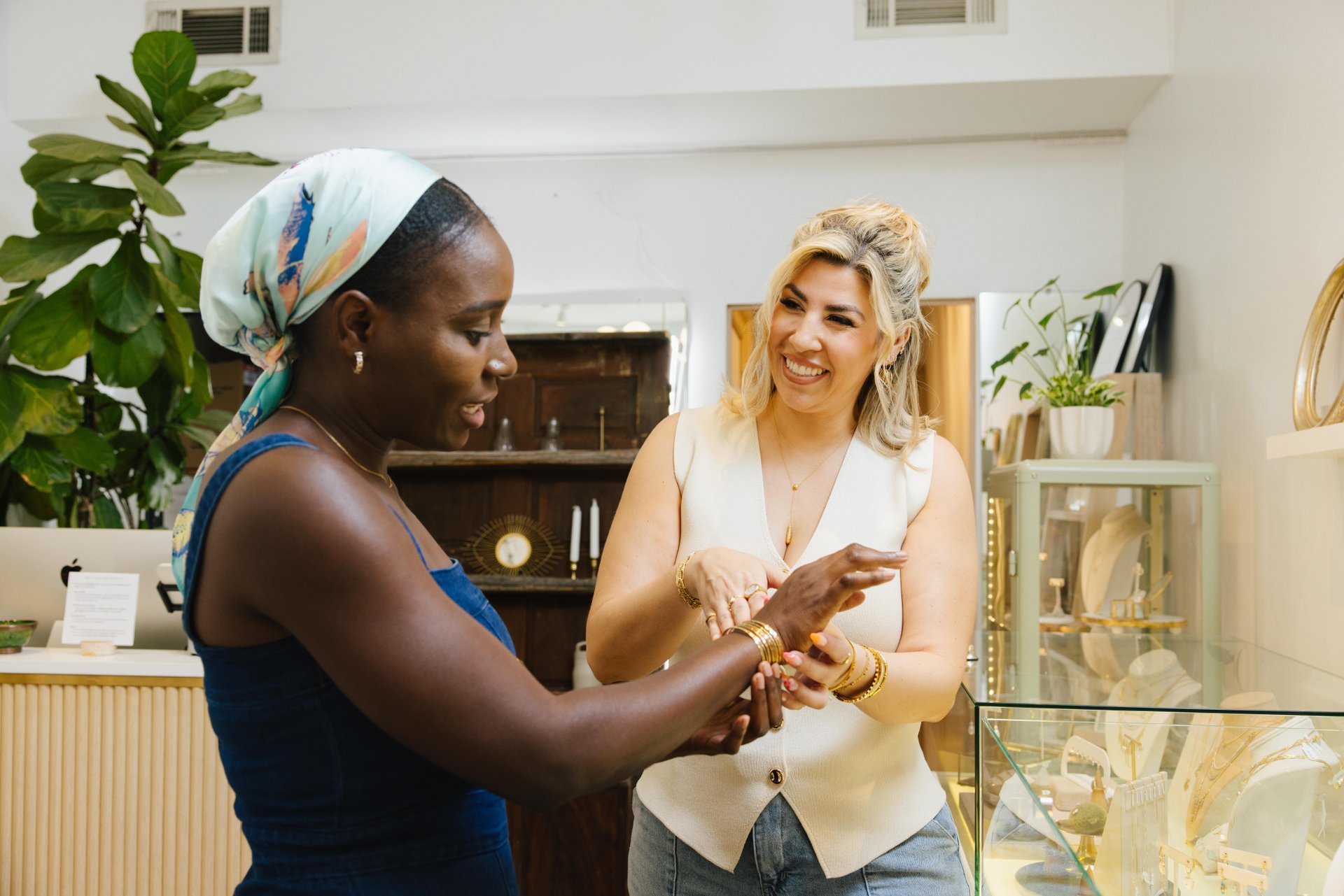 A woman goes jewelry shopping at She's Unique in Alexandria.