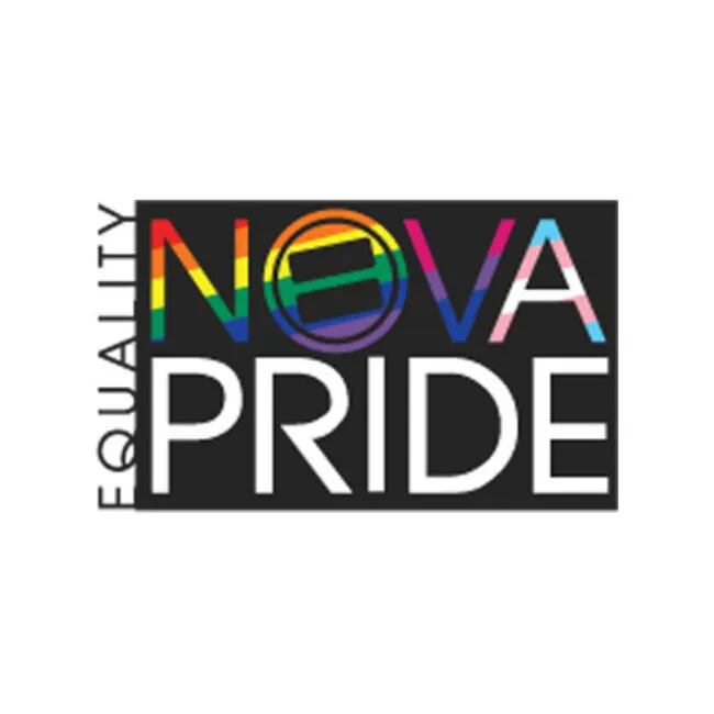 NOVA Pride logo with the word “EQUALITY” vertically, “NOVA” in rainbow letters, and the “O” featuring an equality sign over a rainbow circle. “PRIDE” is in bold white letters on a black background.