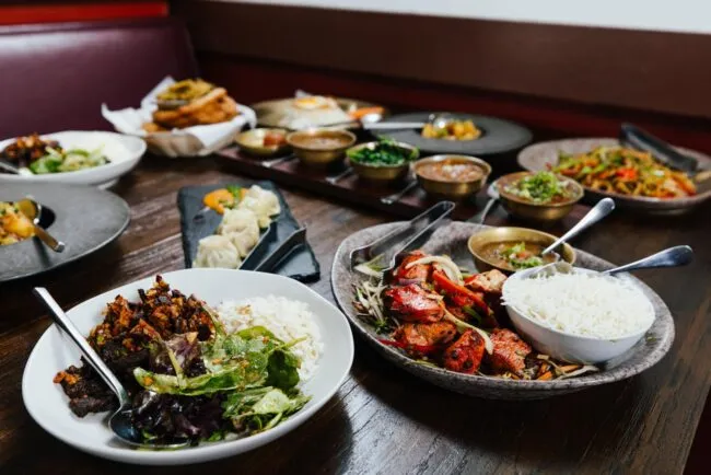 A table full of food at Royal Nepal restaurant in Alexandria, VA.