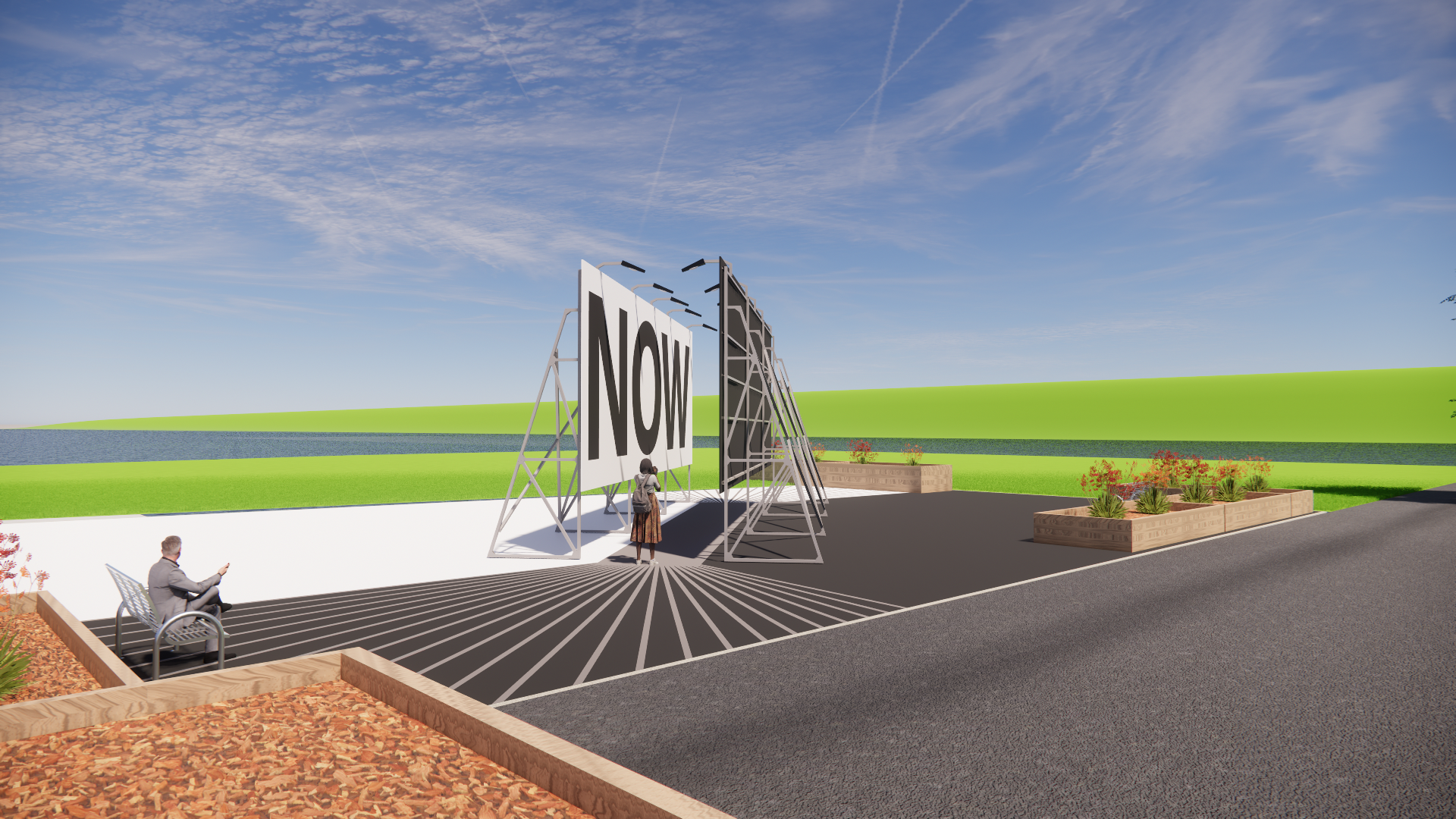 A digital rendering of the Now or Never waterfront art exhibit in Old Town Alexandria.