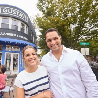 Karim Mashmour and Ibtissam Lhadi outside Gustave Boulangerie in Alexandria’s Del Ray neighborhood.