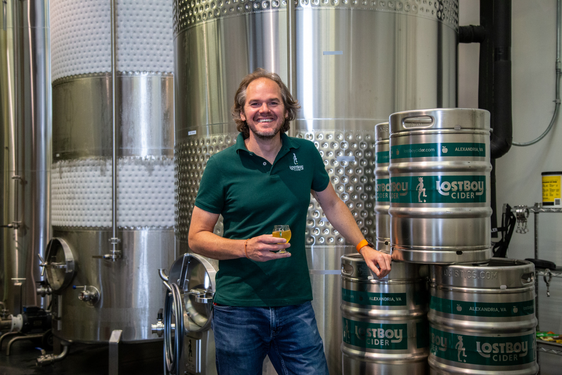 Founder of Lost Boy Cider, Tristan Wright inside the brewery.