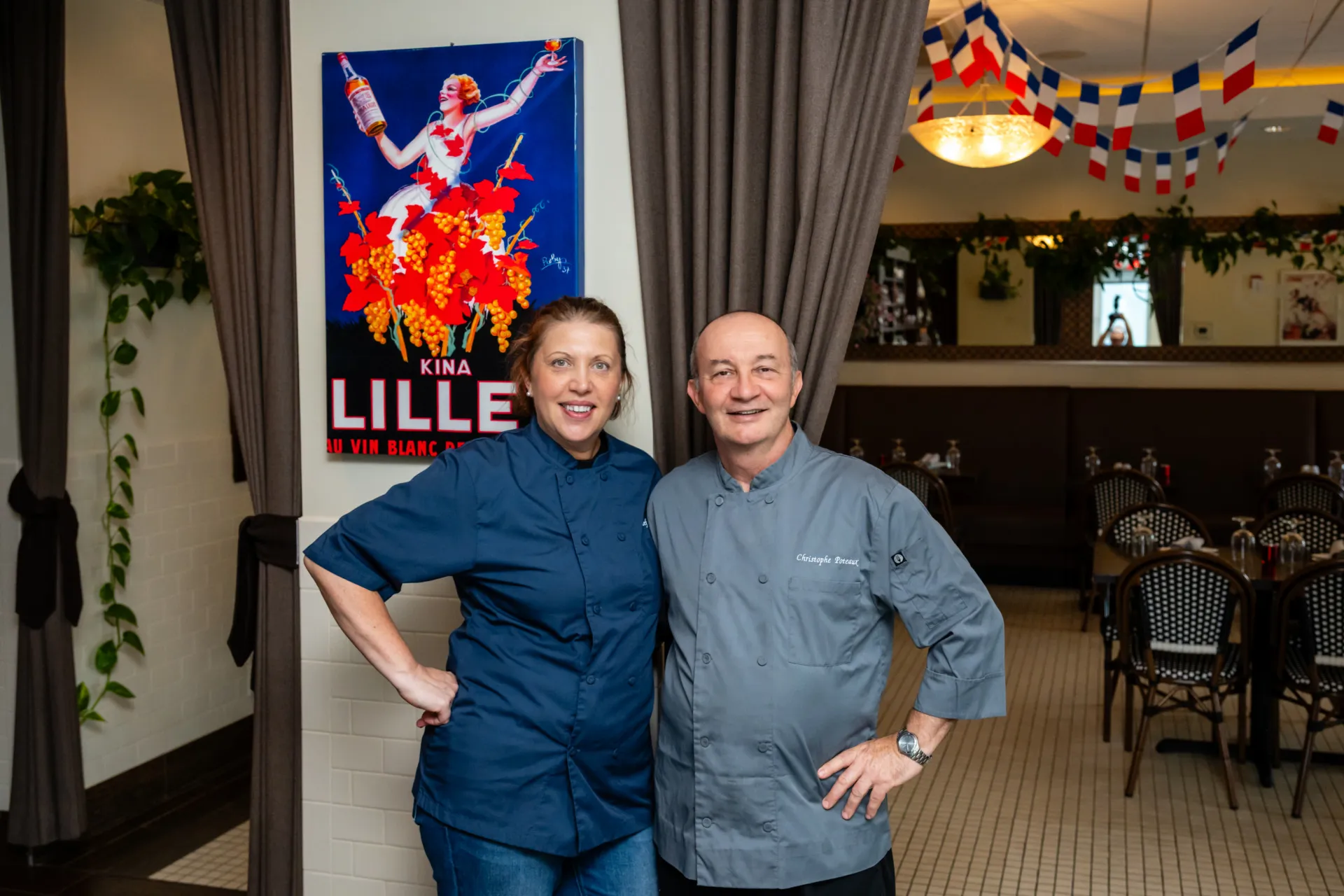 Chefs Christophe and Michelle Poteaux’s inside the restaurant.